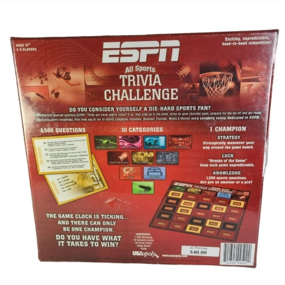 ESPN All Sports Trivia Challenge Board Game Party Family Fun Sealed Age 13 Up - Picture 3 of 7